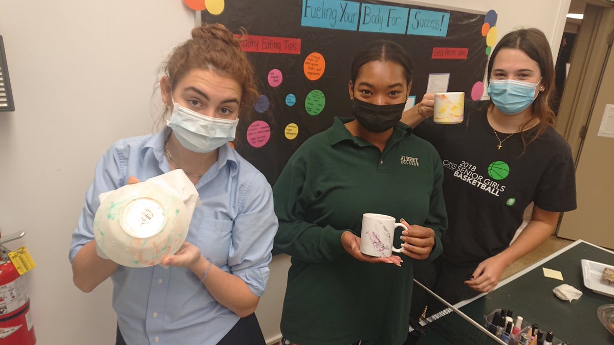 AlbertCollege's tweet photo. Every Wednesday evening, the girls at Victoria Manor gather together in the pink room for crafts. This week they learned how to dip dye ceramics with nail polish. The bright colours added a pop of personality to their favourite mug, cup, or ramen bowl. #TheACDifference https://t.co/TgPt5pwNG7