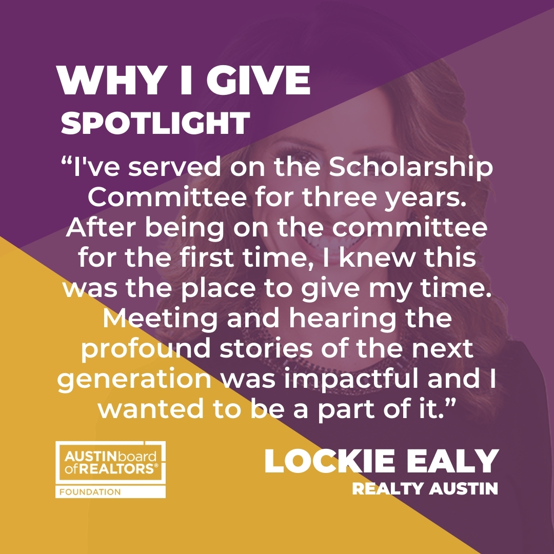 ABoR_REALTORS's tweet photo. The more you give, the more you will receive. That's what 2020 Scholarship Committee Chair Lockie Taylor Ealy of Realty Austin says about her involvement with the ABoR Foundation. Thanks for your service, Lockie!
#WhyIGive #ABoRGivesBack #ABoRFoundation https://t.co/XMLOZYRacK