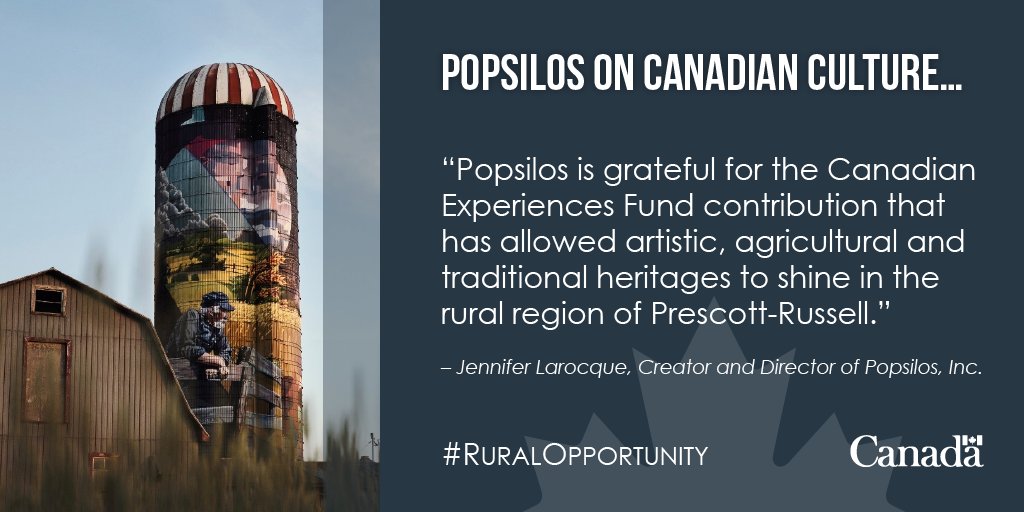 With #GoC investments, the Popsilos circuit in #ruralON transforms farm silos into urban murals to capture the essence of its rural community. 

Learn more ➡️ ow.ly/6Aro50BYPj1

#RuralOpportunity #CanadianExperienceFund