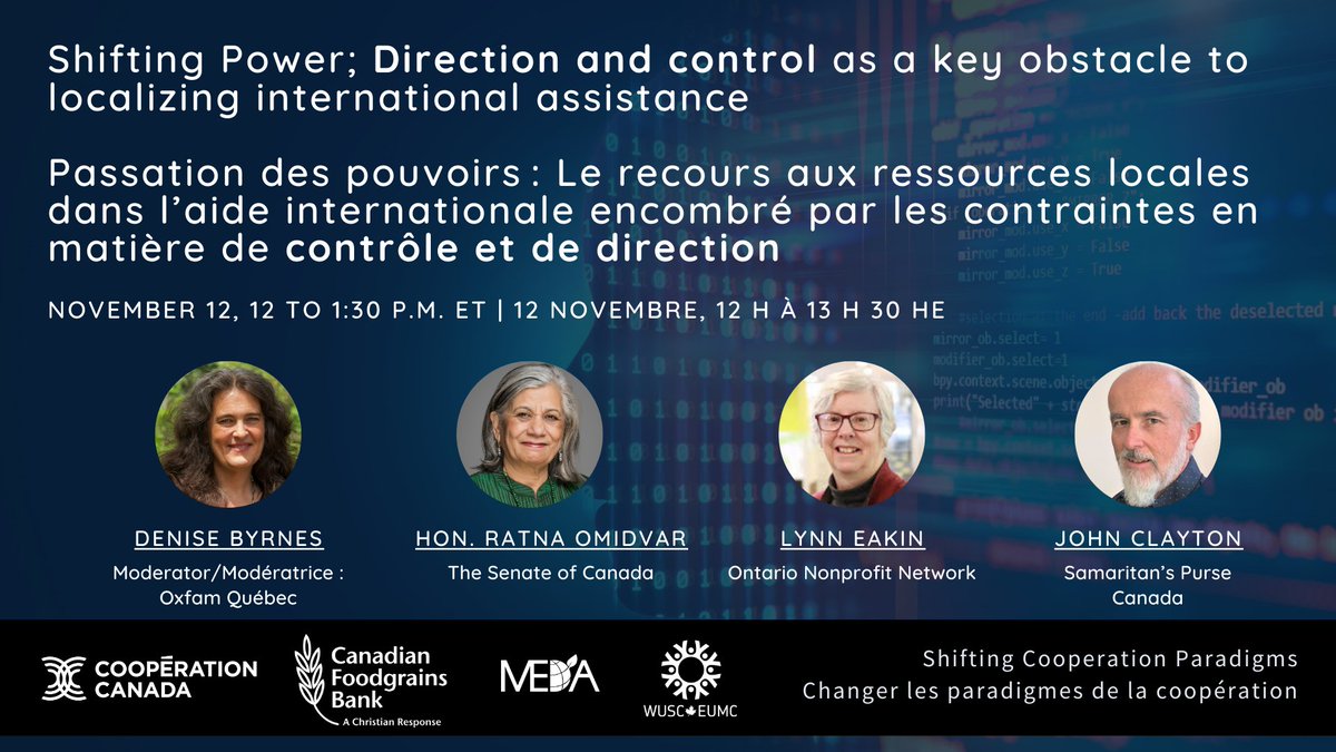 cooperation_ca's tweet photo. Join us Nov 12 for Shifting Power: Direction and Control as a Key Obstacle to Localizing International Assistance! 🇨🇦 CSOs, w/ the leadership of Sen. @ratnaomi are proposing a bill to supplant the direction and control approach w/ resource accountability.
https://t.co/19gKPndejG https://t.co/a3xqZkYaDK