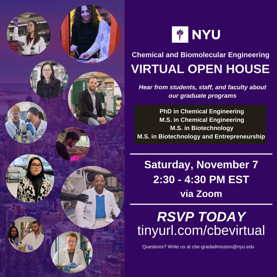 ingridjoylyn's tweet photo. <<timeline break to say>> our department 
@nyutandon is recruiting grad students for our chemE and biotech programs. if you're interested, we're hosting an info session from 2:30-4:30pm ET. all attendees will receive a fee waiver for fall 2021 applications!! https://t.co/Rjghl8xlae
