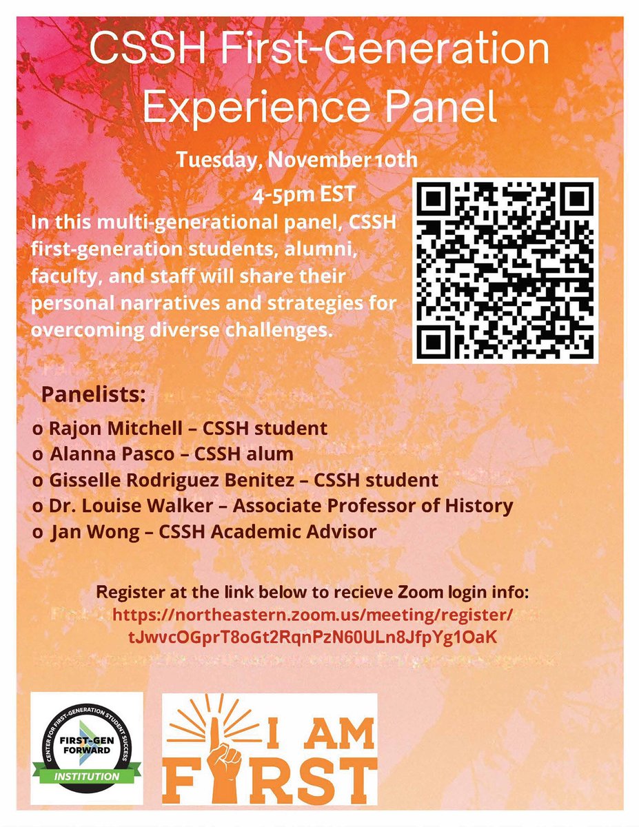 CSSHAdvise_Coop's tweet photo. CSSH's First-Generation Experience Panel is next week! Have you registered yet? https://t.co/oWdeF1QiW7

#FUNLNetwork #cienortheastern https://t.co/Q2HMVmxJ02