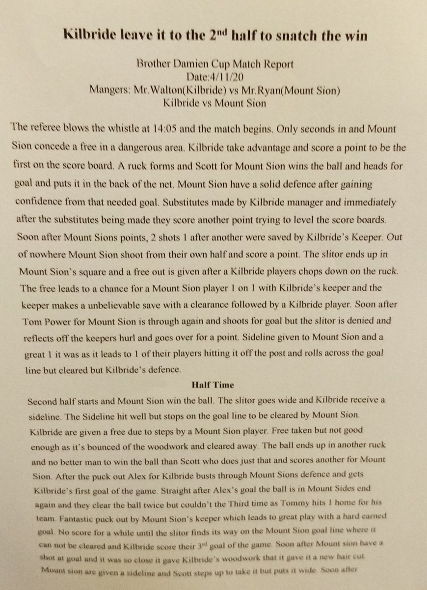 cbscallan's tweet photo. Here are the match reports done by Mark and William as part of their Future Leaders. #FutureLeaders #hurling #TY20_21 #CER https://t.co/AkG53ZWusa
