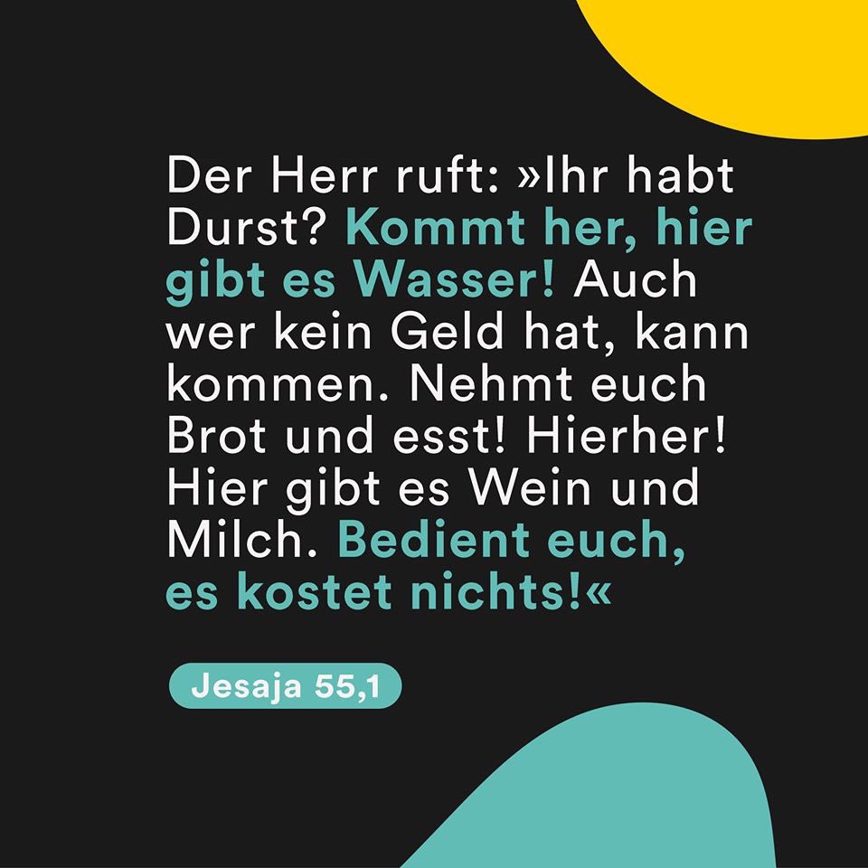 WelcomeChurchDE's tweet photo. Hast Du heute Durst oder Hunger? Gott lädt Dich ein, seinen versprochenen Segen zu erleben. Komm, esse und trinke von dem Brunnen, der niemals aufhört zu sprudeln und nehme das Geschenk des ewigen Lebens in Empfang. https://t.co/ugdHQesxwG