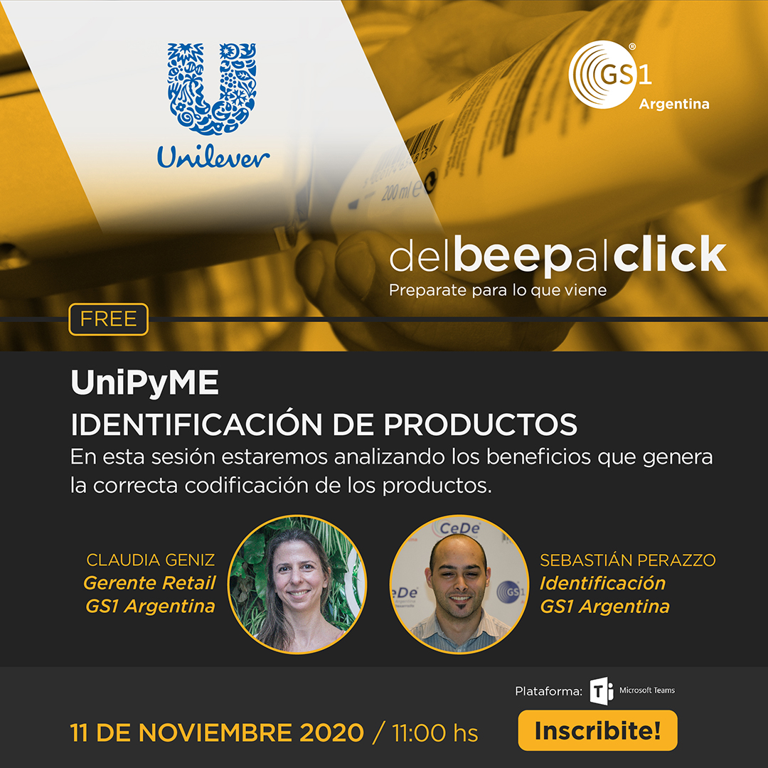 GS1argentina's tweet photo. ¡#UniPyME y #DelBeepAlClick, por las PyMEs! El próximo miércoles 11/11 a las 11:00 hs, estaremos brindando una capacitación de identificación con código de barras para analizar los beneficios en tu negocio! ✅ ¡Sumate! 👉https://t.co/GfLxBTEyat @UnileverPrensa https://t.co/NQORG3cGfM