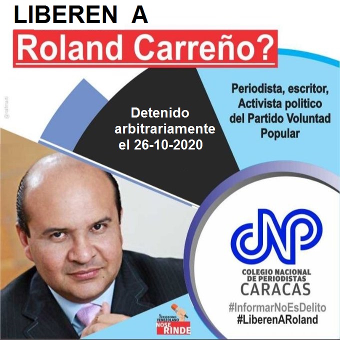 CNPCaracas's tweet photo. #5Nov #Hoy se cumplen 11 días de la detención arbitraria de Roland Carreño.  La violación de los Derechos Humanos a la orden del día en Venezuela #LiberenARolandCarreño https://t.co/77hkJWq1Bg