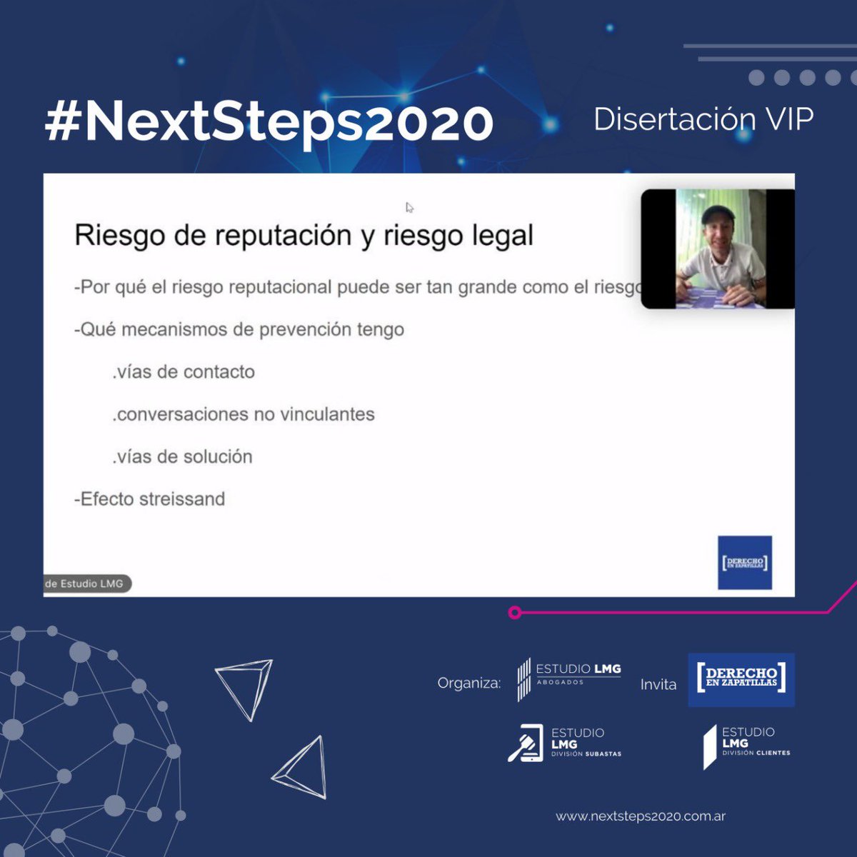 EstudioLmg's tweet photo. Sergio Mohadeb, Owner en Derecho en Zapatillas, abogado y experto en comunicación y contenido digital nos brindo una charla sobre “Cómo minimizar riesgos legales y de reputación en la estrategia digital”.
 Opción disponible para entradas VIP. https://t.co/AivkIqBxfK
@dzapatillas https://t.co/umioO92mly