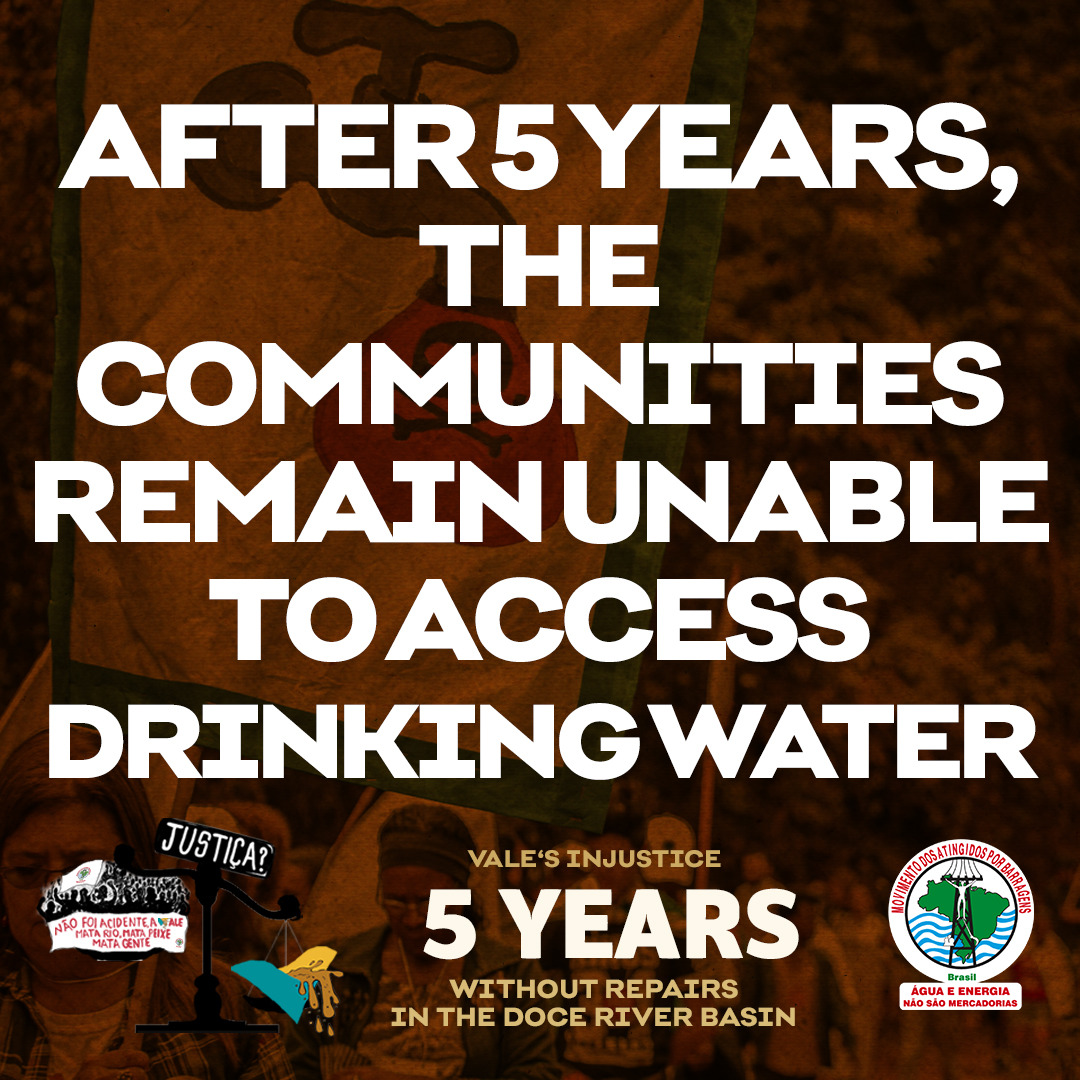 DevPeace's tweet photo. 5 years after the #MarianaDamDisaster killed 19, sickened 100s and destroyed entire villages, the victims are still awaiting justice.
Time to end the impunity of @valeglobal, @bhp & other culprits in 🇧🇷, 🇨🇦 & around the 🌍.
Corporate accountability now!
https://t.co/nT6eSyeMmn https://t.co/uI0iMyThdr