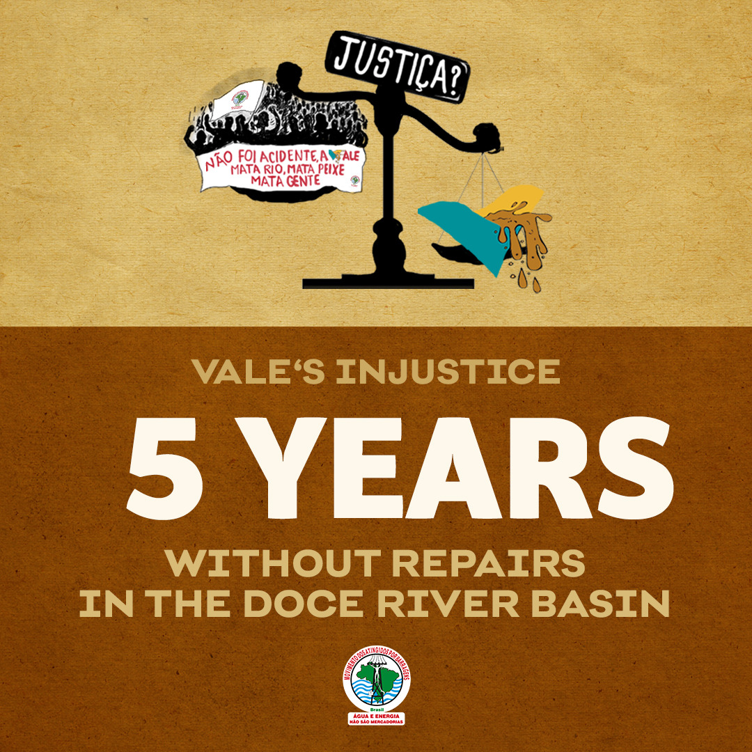 DevPeace's tweet photo. 5 years after the #MarianaDamDisaster killed 19, sickened 100s and destroyed entire villages, the victims are still awaiting justice.
Time to end the impunity of @valeglobal, @bhp & other culprits in 🇧🇷, 🇨🇦 & around the 🌍.
Corporate accountability now!
https://t.co/nT6eSyeMmn https://t.co/uI0iMyThdr