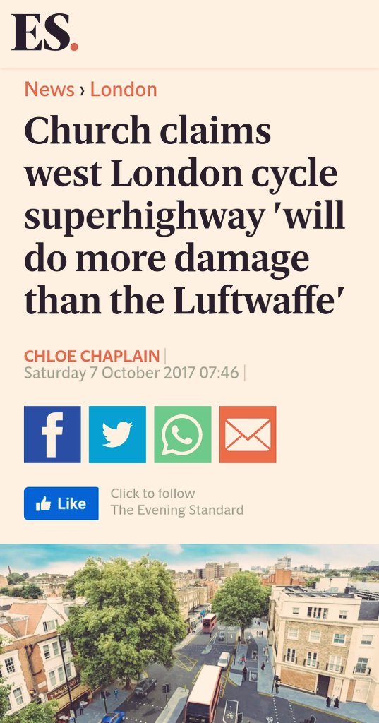 This brings to mind a similar attack on the cycle lane from a local church, which tried to stop it being built by claiming it would “do more damage than the Luftwaffe.”