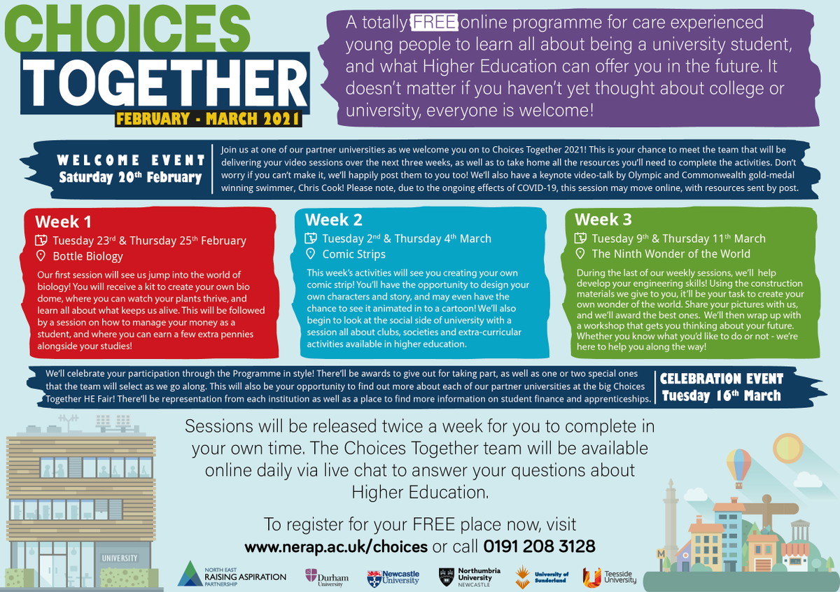 Access_UNEE's tweet photo. Choices Together is a programme for care experienced/looked after young people in year 10 and 11 to find out more about Higher Education and their future pathways!
Find out more and sign up at: https://t.co/3h4wSPxBuT
#ChoicesTogether2021
#LAYP https://t.co/yiaPH4hypB