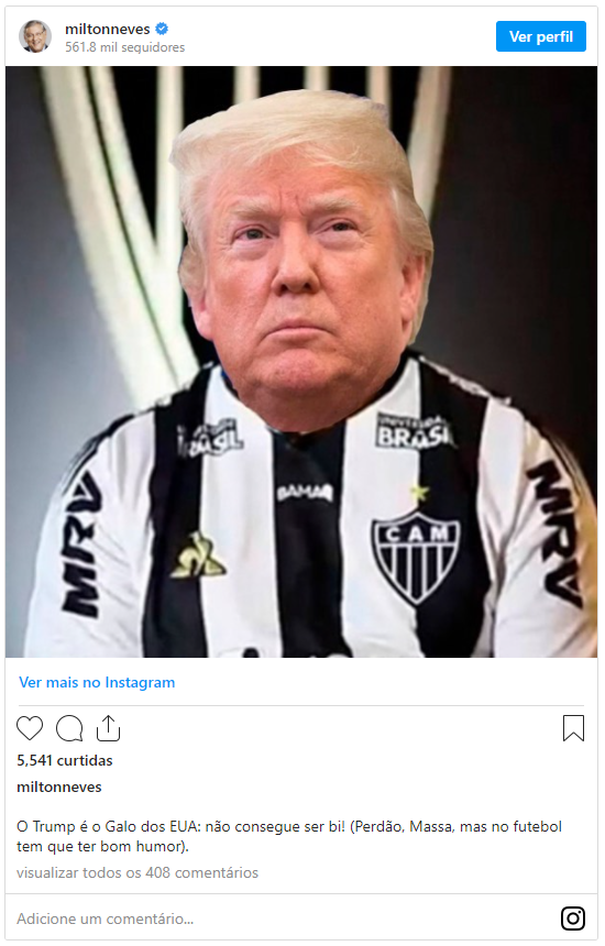 ZapZeiros's tweet photo. @Miltonneves - O Trump é o Galo dos EUA: não consegue ser bi! (Perdão, Massa, mas no futebol tem que ter bom humor).
https://t.co/nJulf3ChPw https://t.co/5hF58HUdw1