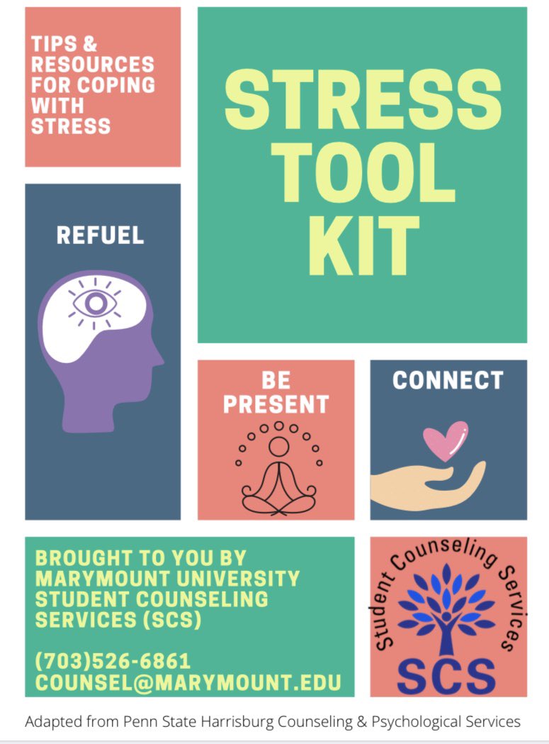 BeWellMU's tweet photo. Check out this Stress Tool Kit resource from the Student Counseling Center 🤯🙌💁🏾‍♀️#bewellmu #studentcounselingservices #studentcounseling #stressrelief #stressmanagement #stressreduction 
*adapted from Penn State Harrisburg Counseling &amp; Psychological Services https://t.co/5uXxGXC5jQ