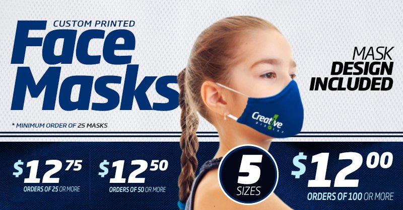 Comfortable &amp; stylish Custom Printed Face Masks available at Creative Display. We’ll help with the design if you need. Made in Canada  #winnipeg #regina #vancouver #manitoba #saskatchewan #bc