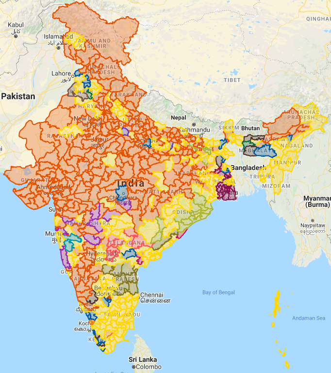 Map of the 358 held seats in 2019 LS elections.BJP held a whopping 248 seats, with INC (19) actually holding less seats than TMC (20). /10