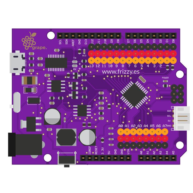 OSHdata's tweet photo. Check out the Spain-based 🇪🇸 team @Frizzy_Elec's newly certified Open Source Hardware Grape Board 🍇

Arduino UNO compatible board, improvements such as a 3A regulator, easy to access pins, micro usb and I2C port!

https://t.co/PpF8zQCy9x https://t.co/dCb4HumQxd