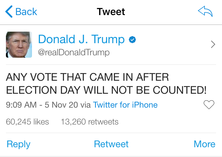 PetrellaReports's tweet photo. False. In Illinois, if your ballot was postmarked by Nov. 3 and is received by Nov. 17, it WILL be counted. https://t.co/5by58XtQZR