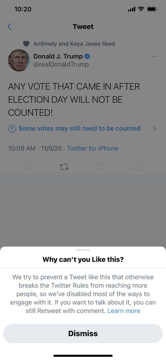 Savsays's tweet photo. Twitter actively suppressing users from liking or retweeting @realDonaldTrump election tweets. 

Big tech making sure to do their part to steal this election. https://t.co/t8tjLcylc0