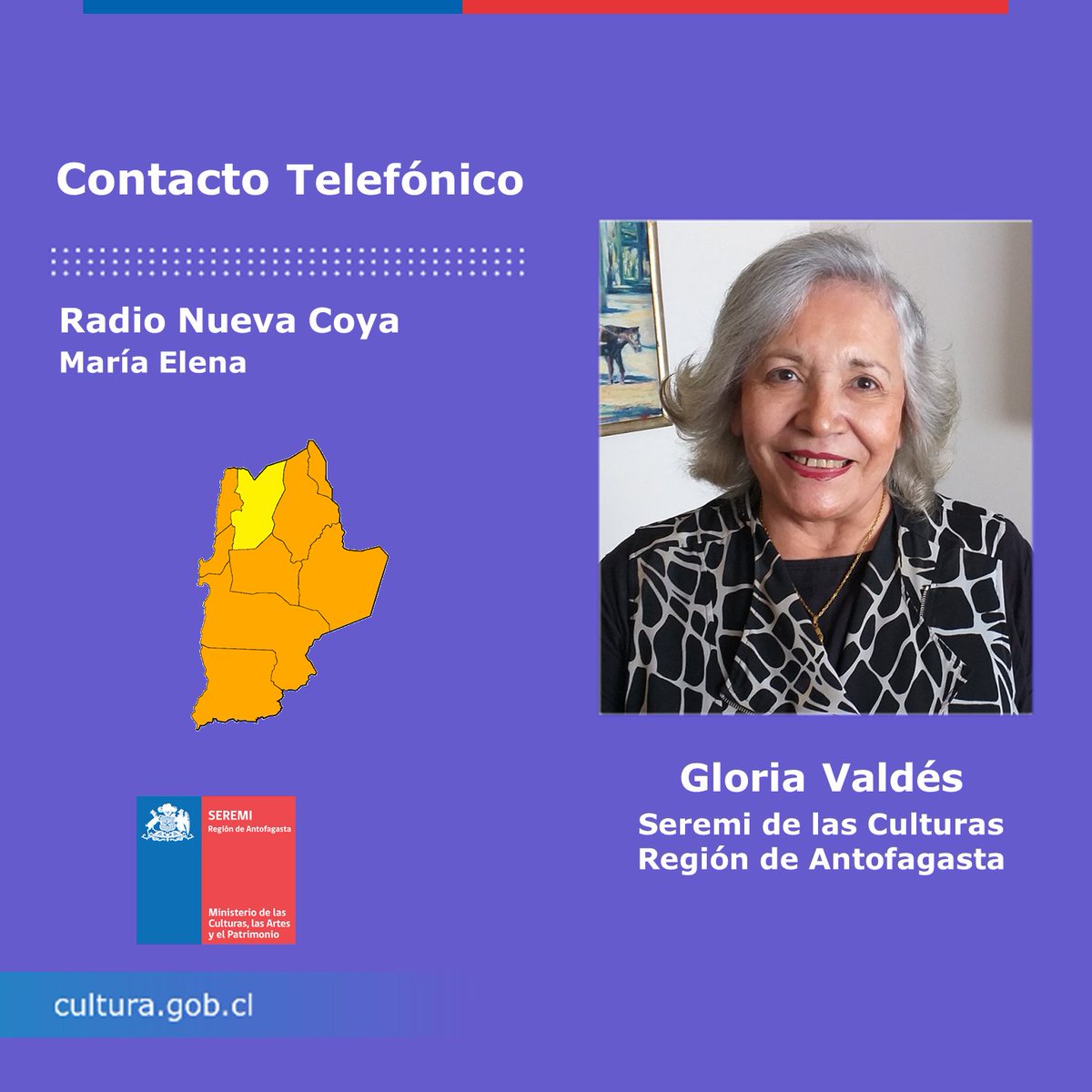 📻 Nuestra seremi Gloriar Valdes conversa con Jaime Guerra de Radio Nueva Coya de #MaríaElena, para invitar a toda la comunidad a conmemorar el #DíadelaMúsica2020 en la región de #Antofagasta, que tendrá lugar los días 7 y 8 de noviembre 🎼👏