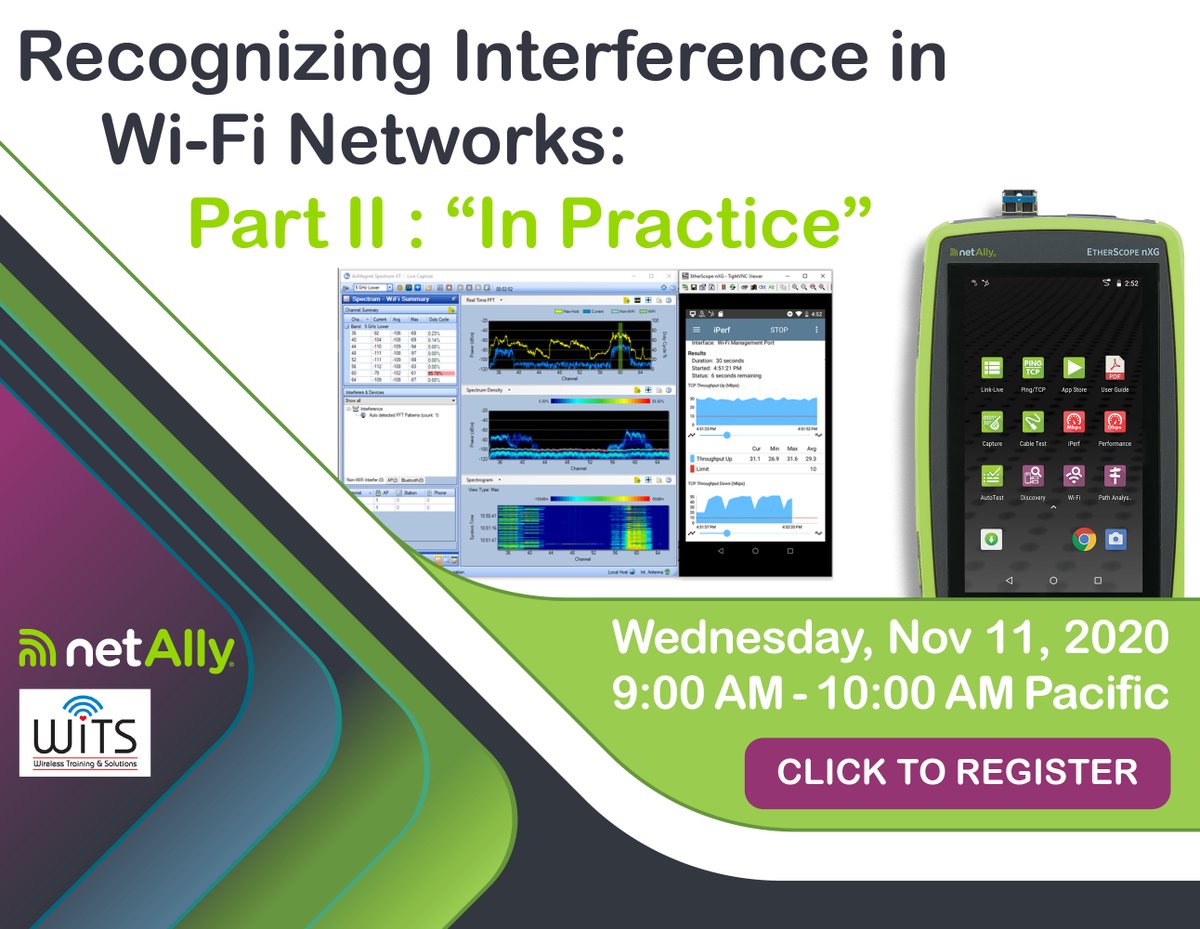 NetAlly's tweet photo. Next week @NetAlly and @RickMurphyWiTS jump into the issues of in-band, radio-based interference. Register NOW for this webinar! #NetAlly #WiFi #wireless #interference https://t.co/YdiKEgSRqD https://t.co/wWlXavnjRR