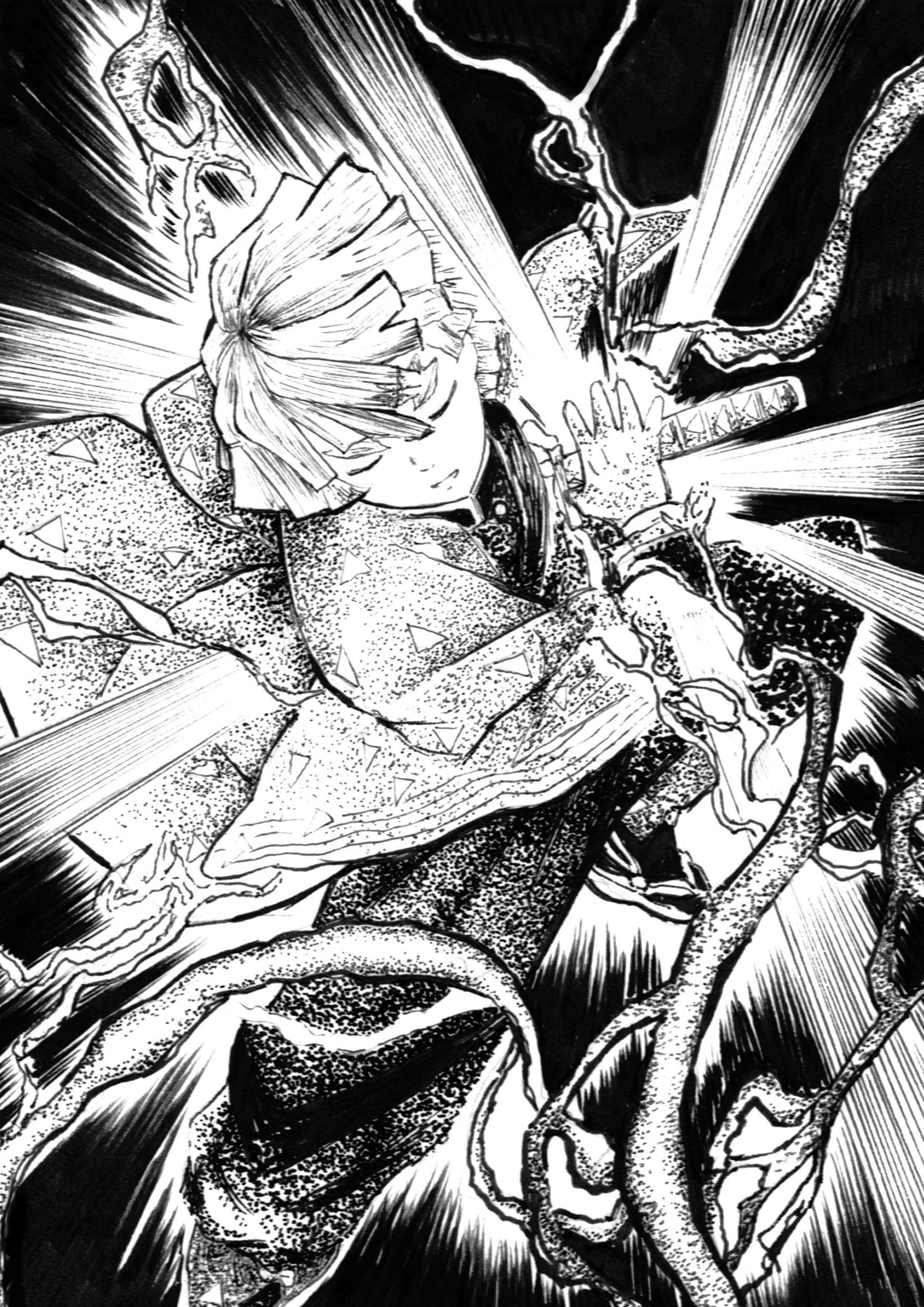 O Xrhsths こまてぃ Sto Twitter 我妻 善逸 点描 筆ペン 数か月前にかいたもの イラスト アナログ 鬼滅の刃 我妻善逸 モノクロ 点描 T Co 6v6zy78md5 Twitter