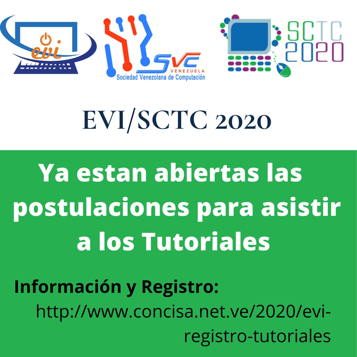 SVComputacion's tweet photo. #EVI/#cOncisA/#sctc 2020 Es la semana próxima y ¡Todavía quedan cupos para sus #tutoriales! Recuerda, en esta edición son #gratuitos.
Para toda la programación, información e inscripción entra a 
+https://t.co/4eUDglDlnS https://t.co/FbCUuaVK9w