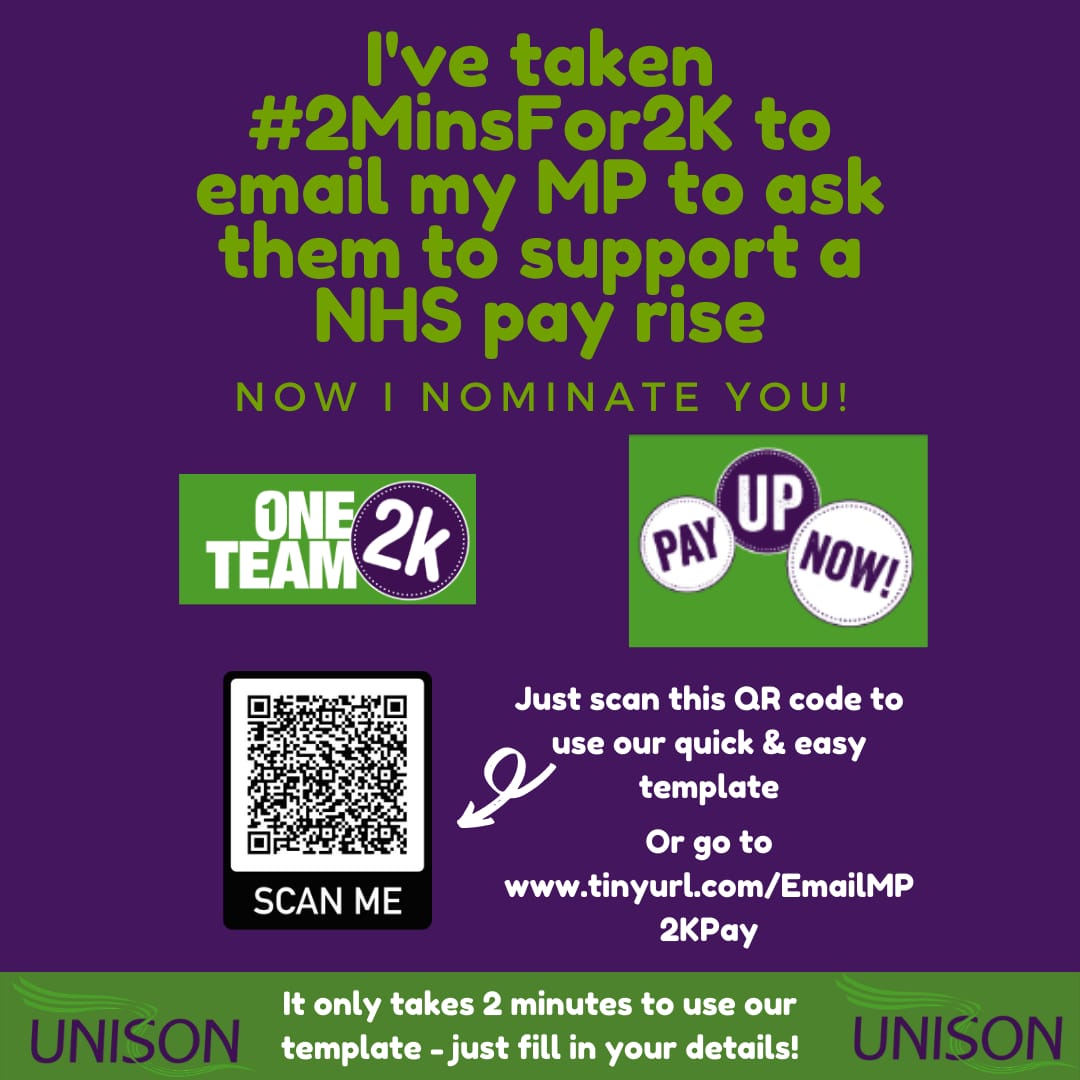OrganiserEmma's tweet photo. Why not join in our #2MinsFor2K to email your MP to ask them to support a pay rise of at least £2k for all NHS staff? 

All you have to do is take 2 mins to use our template, fill in your details + send! Then nominate your friends to take part in the challenge too 💜 #2DaysFor2K https://t.co/bcym6dcsII
