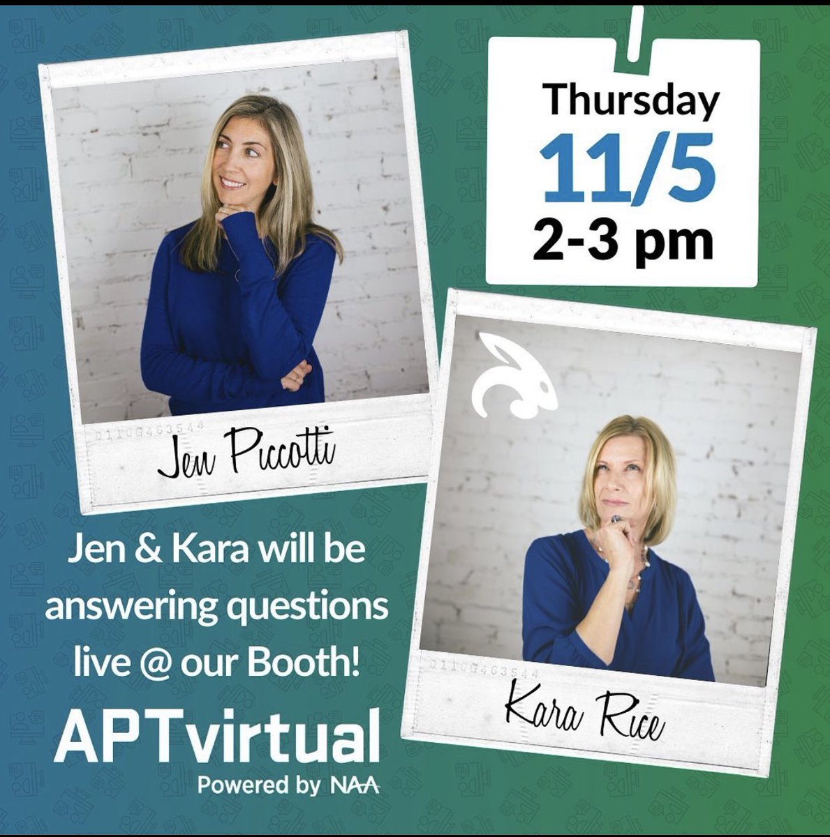 SmartChickMegan's tweet photo. Have you checked out the @NAAhq #APTvirtual Expo yet? It is really cool how you can “hop” in to awesome booths and chat with the pro’s like @goswiftbunny 🐰 @RENTCafeGenius 📱I even saw that some are giving out coffee!🤩You can also check out the Giveaway tab to enter to win too! https://t.co/UAKSbzzJ8w