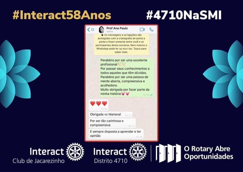 interact_jac's tweet image. ⚙️💙 Semana Mundial do Interact 2020
3° dia: Educação!
Fizemos um vídeo onde cada associado fala em segundos “O que é ser educador”, como também cada enviar uma mensagem ao profissional de educação parabenizando por sua profissão. 
#SMI2020 #4710NaSMI  #Interact58Anos