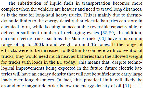 I usually leave degrowth papers be but this one claimed a heavy electric truck with 800 km of range was impossible because the battery would be heavier than an entire truck. That's outdated nonsense that distracts from real climate solutions. So I reacted. https://twitter.com/AukeHoekstra/status/1305582671578509314