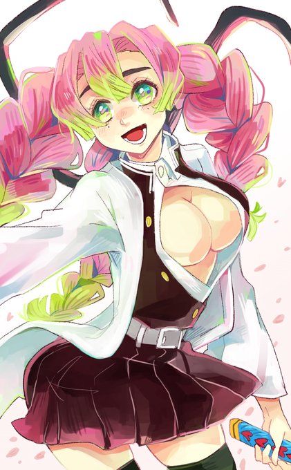 すばやいそ🪻さんがTwitterに投稿した甘露寺蜜璃(鬼滅の刃)のイラスト。