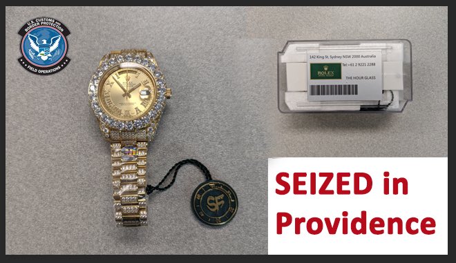 DFOBoston's tweet photo. Counterfeiters Beware! #CBPOfficers in Providence are working hard to protect intellectual property rights and keep counterfeit merchandise off the streets. They recently seized a counterfeit Rolex watch with an MSRP $94,500 #CBPOFONewEngland https://t.co/4Ae6UvyOD7