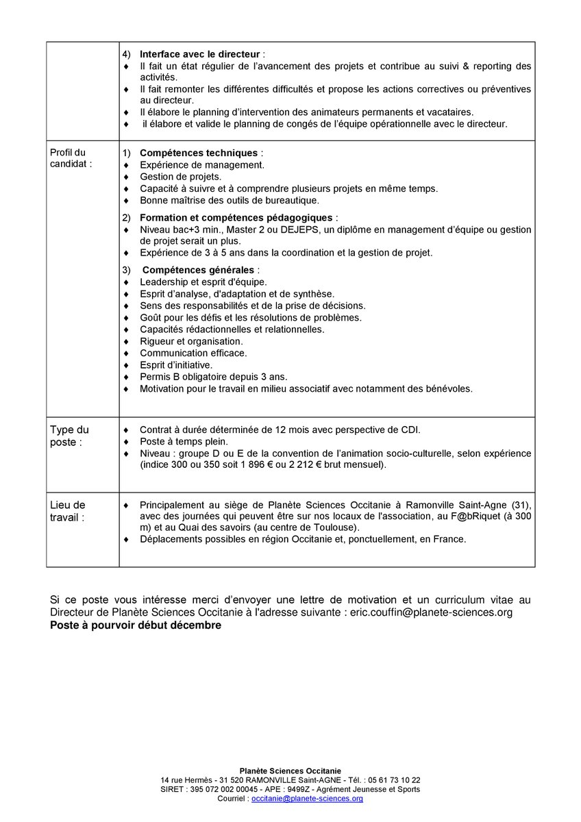 [📢OFFRE EMPLOI 🧐]
Envie de rejoindre le monde de la #CSTI au sein d'une association pionnière? Nous cherchons notre prochain.e directeur.trice de l'opérationnel! Au menu: gestion d'équipe et mise en œuvre de toute la programmation. A vos candidatures!
bit.ly/2TUMcsS