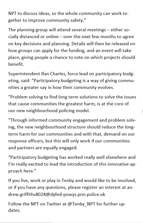TenbyTogether's tweet photo. Police Commissioner commits £10,000 to community projects in Tenby!
Read below for more info.... https://t.co/i2Z7YdVSWs