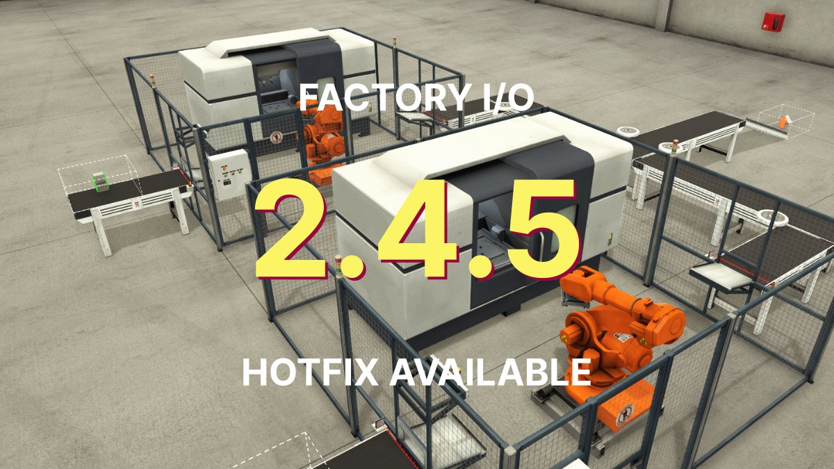 Factory I/O 2.4.5 hotfix available

The new release of Factory I/O 2.4.5 is now available for download. This release includes a bug fix for the machine center part (introduced in version 2.4.4) and several improvements for the Siemens driver.

Download at factoryio.com
