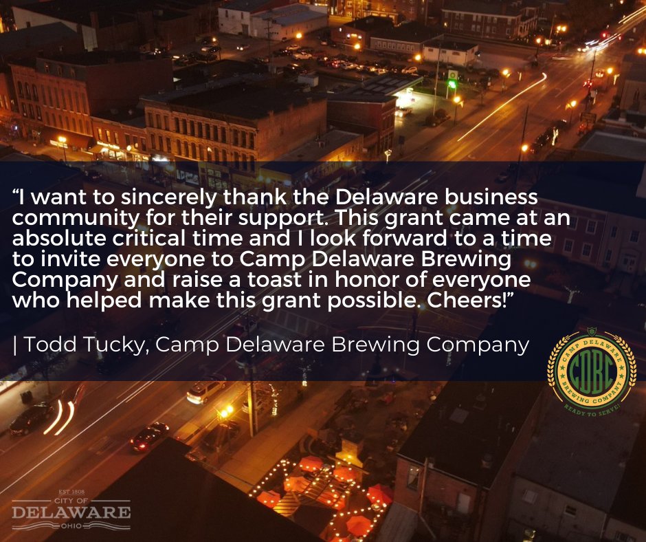 Congratulations to Camp Delaware Brewing Company on being one of many recipients for the City of Delaware's Recovery Grant 2.0! 

Want more great news? The City of Delaware has decided to extend the grant program's deadline to Monday, November 30!  - >>  lnkd.in/eBYXY8H