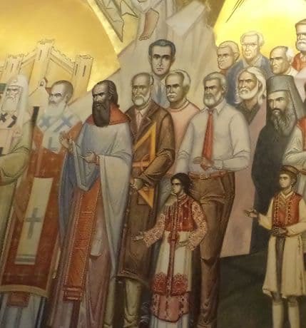 Minister for ecology, urban planning and urbanism is Ratko Mitrović, a university professor and one of the main engineers who helped build the SOC biggest temple in Podgorica. He is the central figure on this fresco from the temple