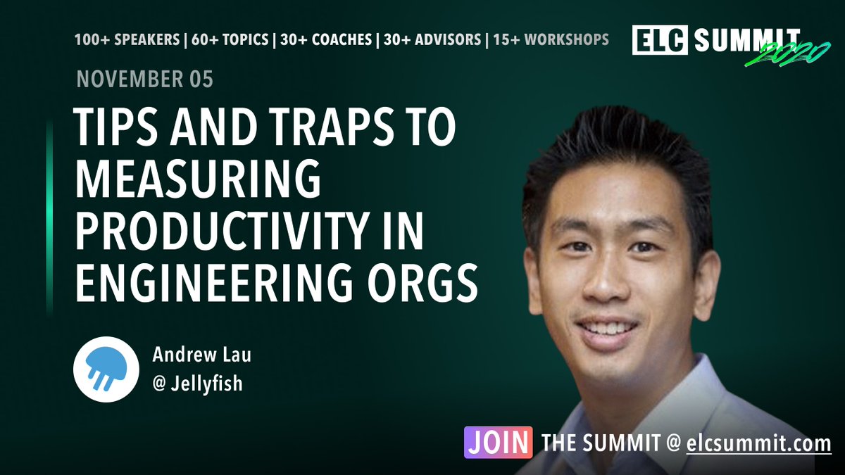_jellyfish_co's tweet photo. Join Jellyfish's Andrew Lau at #ELCSummit2020 for a discussion of Tips and Traps to Measuring #Productivity in #Engineering Orgs! Don't forget to visit our virtual booth to chat about #engineeringmanagement.
#data #visibility #metrics #kpis #datadriven
https://t.co/eNJSr2OeIh https://t.co/YHnVqxEIYT