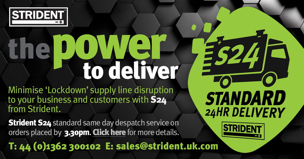 Strident_Power's tweet image. The S24 service is about Strident supporting you, to minimise ‘Lockdown’ supply line disruption to your business and customers.

Strident S24 standard same day despatch service on orders placed by 3:30pm.

For more info: stridentbatteries.com/strident-s24/

#strident #s24 #batteries #service