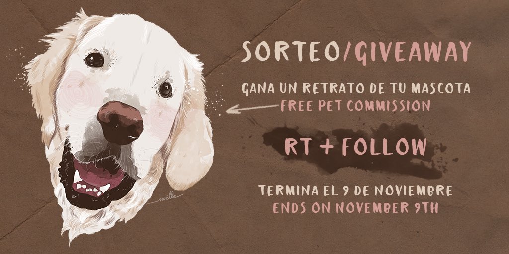 ✨ ¡SORTEO! ✨ GIVEAWAY! 🎨 FREE PET COMMISSION! 🐾 ¡Gana un retrato de tu mascota! Para ti o para regalar 🎁🐶🐱🐰🐣🐠🐢

📌 RT + FOLLOW ME
🏆 Ends on November 9th
🌎 WORLDWIDE (Digital Art)

🍀 ¡SUERTE! 🍀 GOOD LUCK!