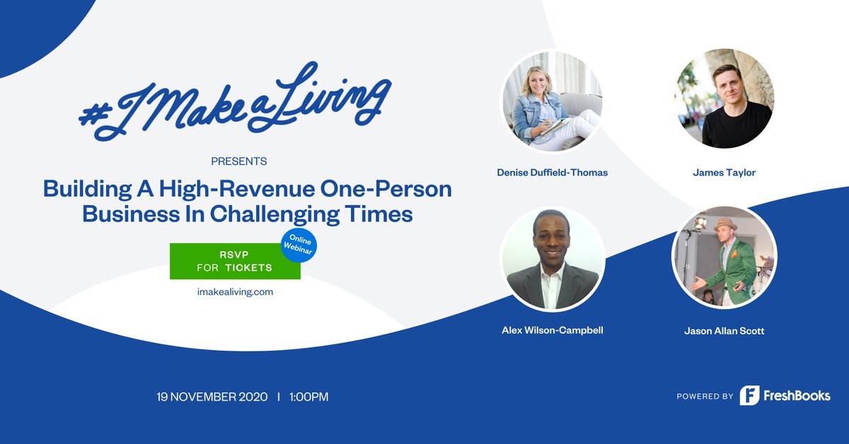 freshbooks's tweet photo. Join us at our next #imakealiving webinar where @ElainePofeldt will interview @DeniseDT @JamesTaylor_me @AWilsonCampbell & @Penthouselord for advice that will help one-person business owners thrive and take their businesses to new heights.
RSVP โก๏ธ https://t.co/5Sqainkqcd https://t.co/jxBnpdPO4d