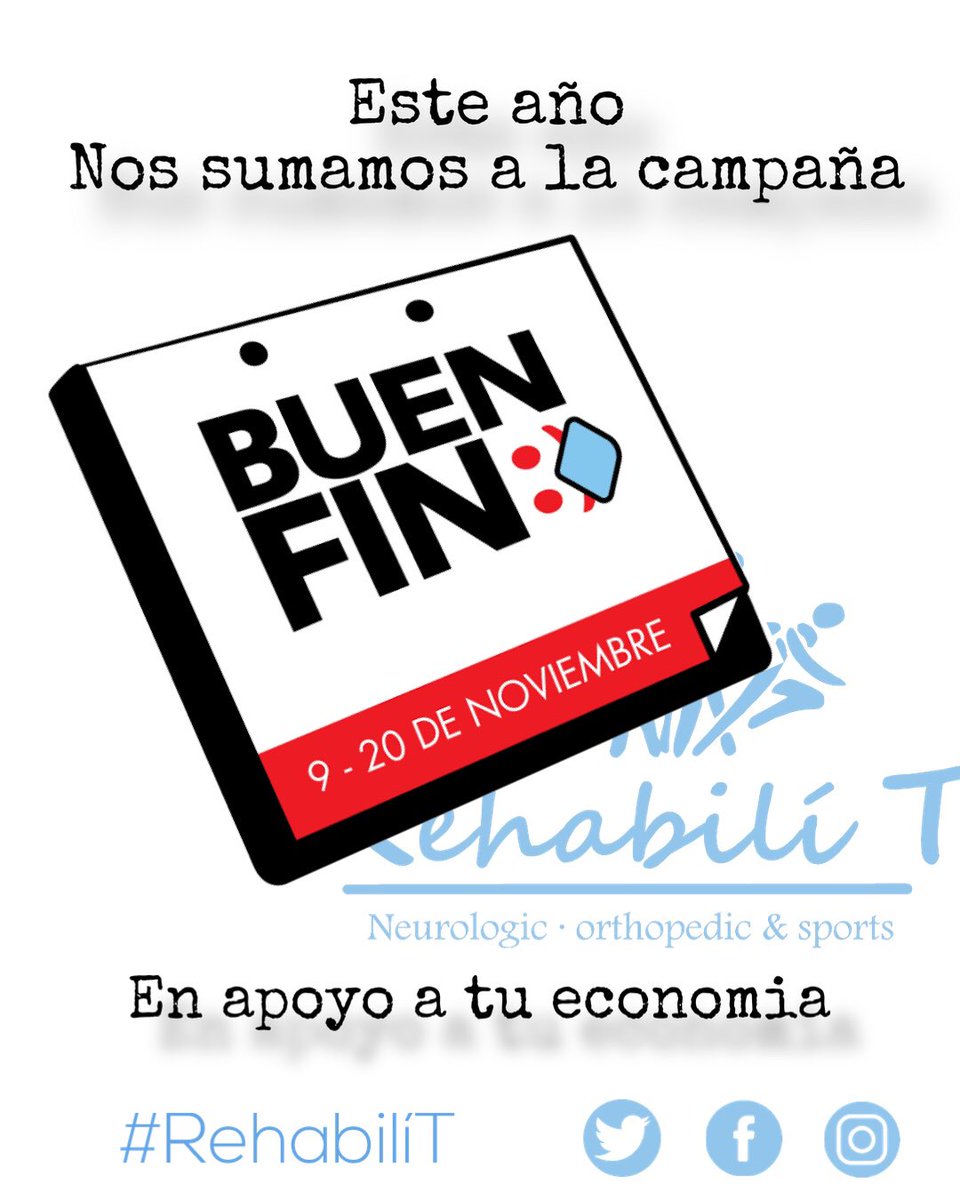 RehabilT's tweet photo. En RehabiliT somos conscientes del mal momento económico por el que estas pasando.

Por ello este año decidimos sumarnos a la campaña del #buenfin2020 y ponemos la mejor #rehabilitacionfisica de #Veracruz al alcance de tu bolsillo. Pregunta por nuestras promociones. https://t.co/zbSjz9fdqj