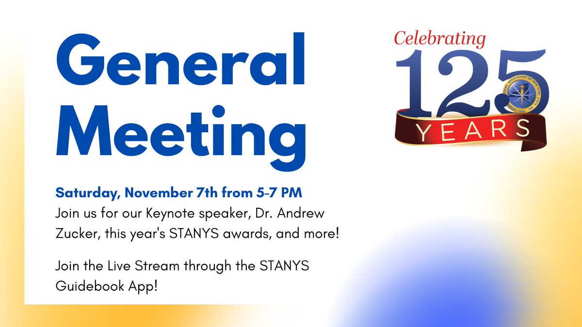 Join us for the annual <a href="/STANYSorg/">STANYS</a> meeting this Saturday from 5-7PM. Members log in through their Guidebook account to get access to the live stream!