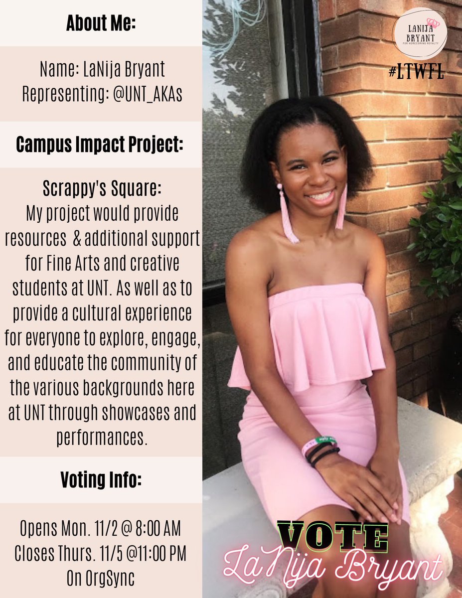 Today is the last day to place your vote for homecoming! Vote for <a href="/laNija21/">мιѕѕ ηιנα🧸</a> #LTWFL #LightTheWayForLaNija <a href="/UNTHomecoming/">UNT HOMECOMING</a>