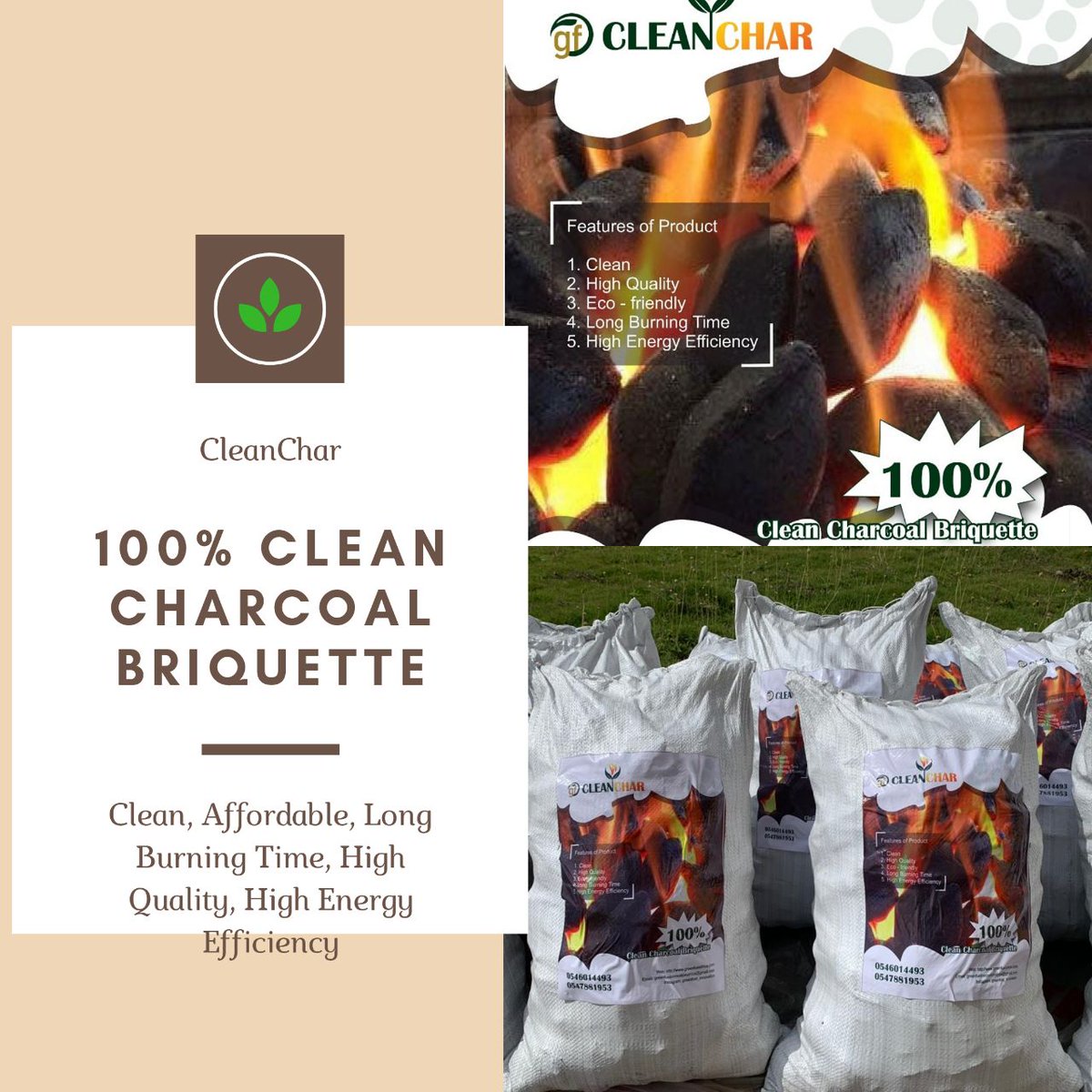 GreenfuelA's tweet photo. Contact Greenfuel Innovation Africa (0547881953) to purchase clean and affordable Charcoal Briquette made from coconut husk wastes. 

CleanChar burns longer, 
it's affordable, has high quality and it's Eco friendly. 

20kg for 50ghc 

✓buynow💚
 #ecofriendly #circulareconomy https://t.co/yUOJupim7x