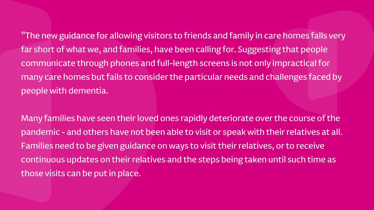 DementiaUK's tweet photo. Our Chief Admiral Nurse and Chief Executive Officer @HildaHayo, and Director of Clinical Services @PaulDemUK, have released this statement in response to the new guidance to support safe care home visits during lockdown. https://t.co/YOYTWfi7aJ #CareHomes #DementiaCare https://t.co/zf0qNoE2Ms