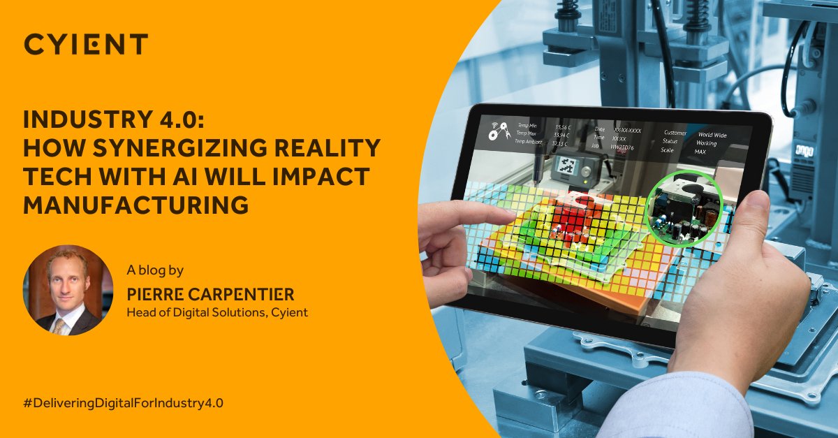 Cyient's tweet photo. Combining digital and physical systems, the Internet of Things and the Internet of Systems make #Industry4.0 possible and the smart factory a reality. What roles do #AI, #AR, and #VR play in this context?
https://t.co/6imJW9Uspp
#realitytech, #manufacturing https://t.co/mZsERQMkE6