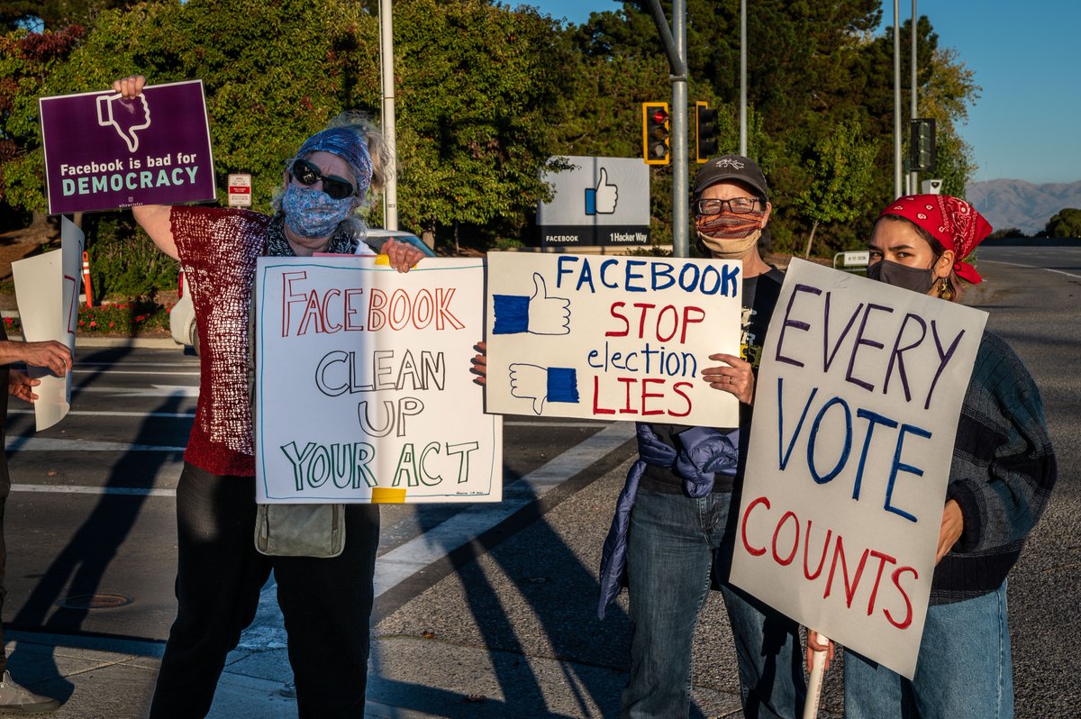 andreabuffa's tweet photo. Scenes from the #ProtestFacebook action yesterday at #Facebook HQ in Menlo Park. Our message: Facebook urgently needs to stop its platform from being used to disrupt our elections. Our democracy is more important than Mark Zuckerberg's profits. Truth Matters. https://t.co/eUDGniFild