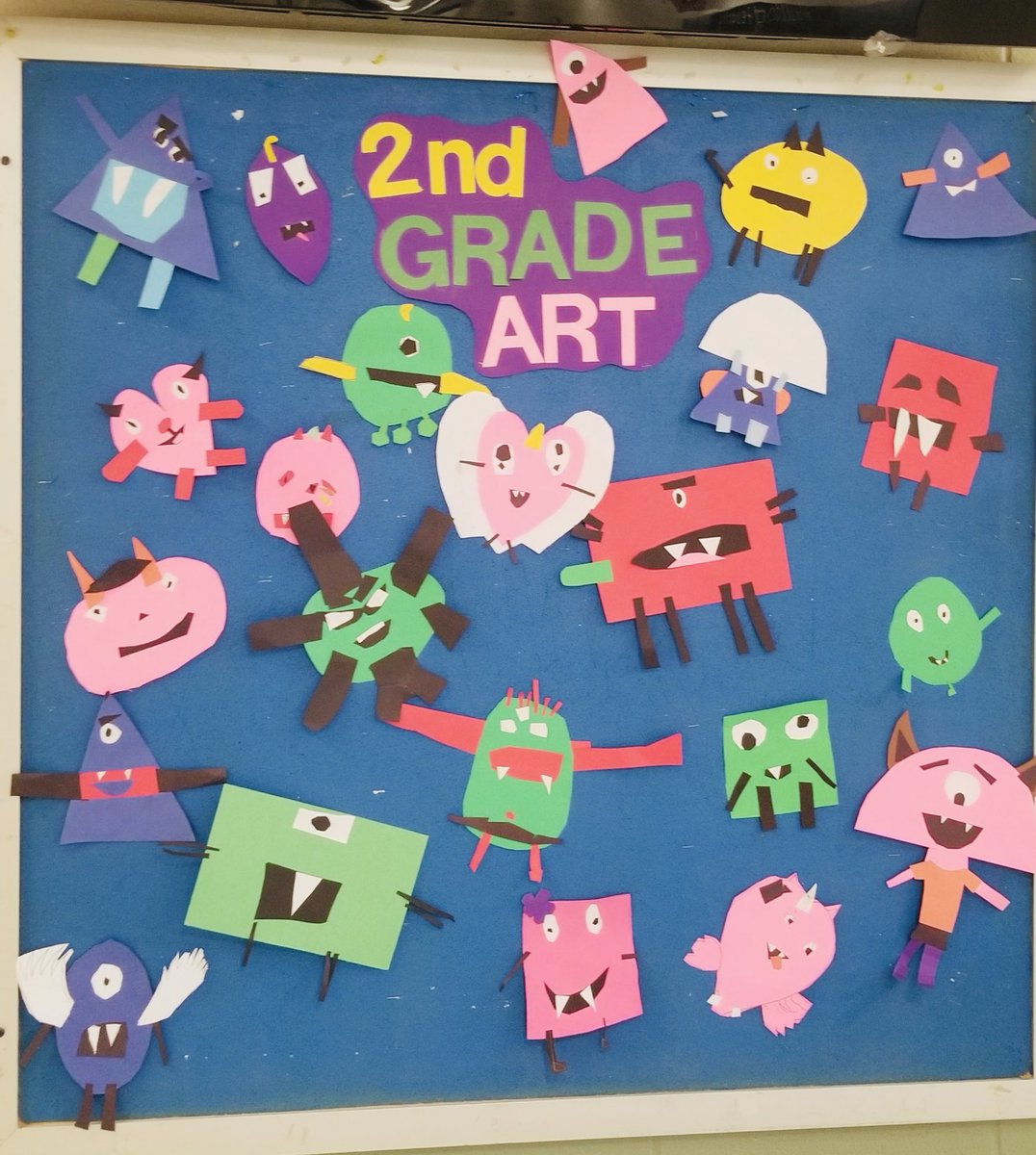2nd Grade Art Shape Collage Monsters <a href="/hcebulldogs/">Hill Country ES- Bandera ISD</a>