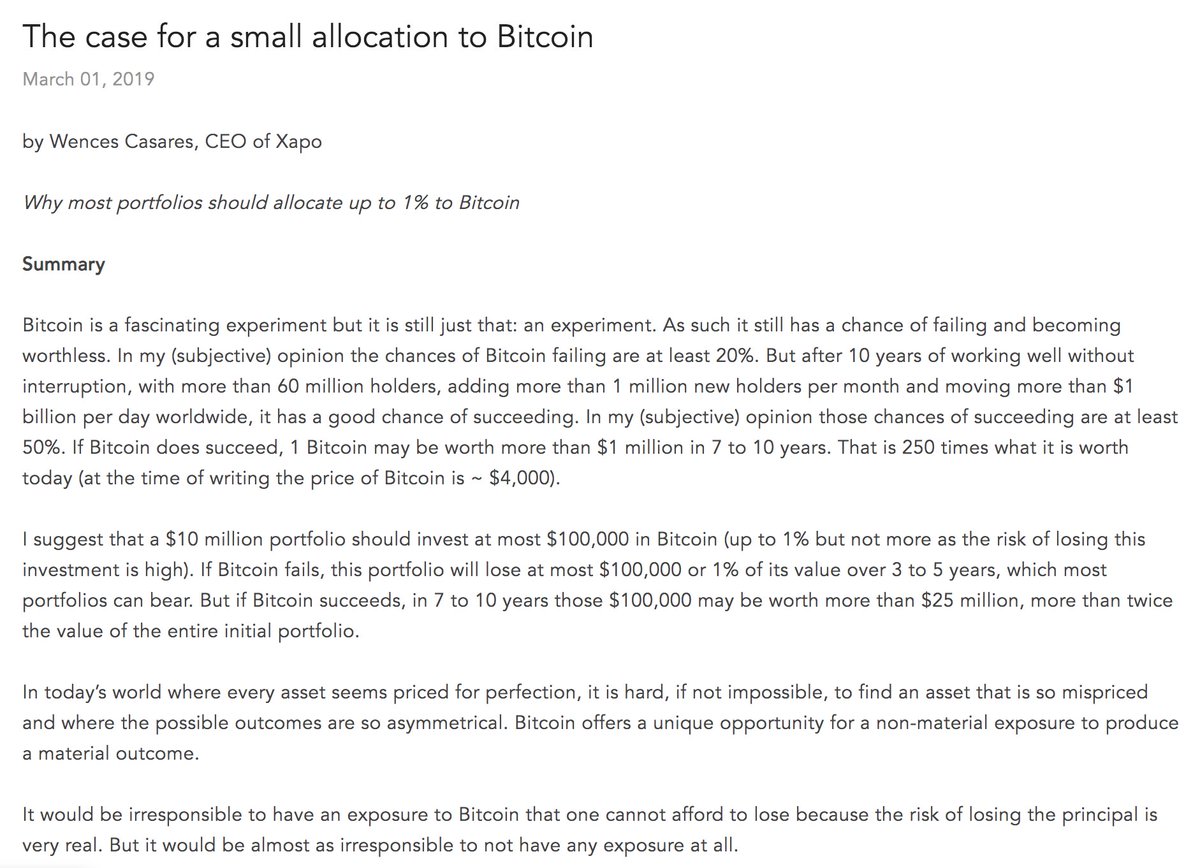 2/ The 1%'er:Wences Casares is bitcoin's "patient 0" who experienced inflation firsthand growing up in Argentina. He redpilled Silicon Valley, PayPal, and Facebook.Here's his case for owning 1% of BTC as a speculator. https://casebitcoin.com/the-case-for-a-small-allocation-to-bitcoin